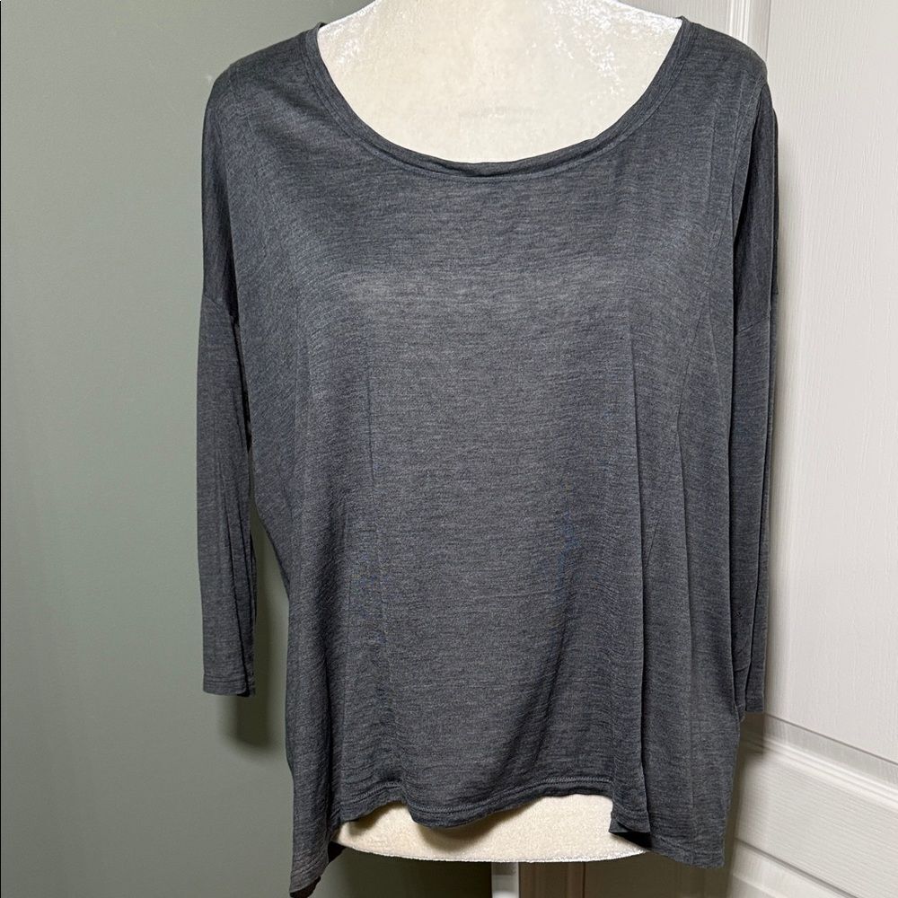 Eileen Fisher Silk Cotton Top Gray 3/4 Sleeve Scoop Neck Small